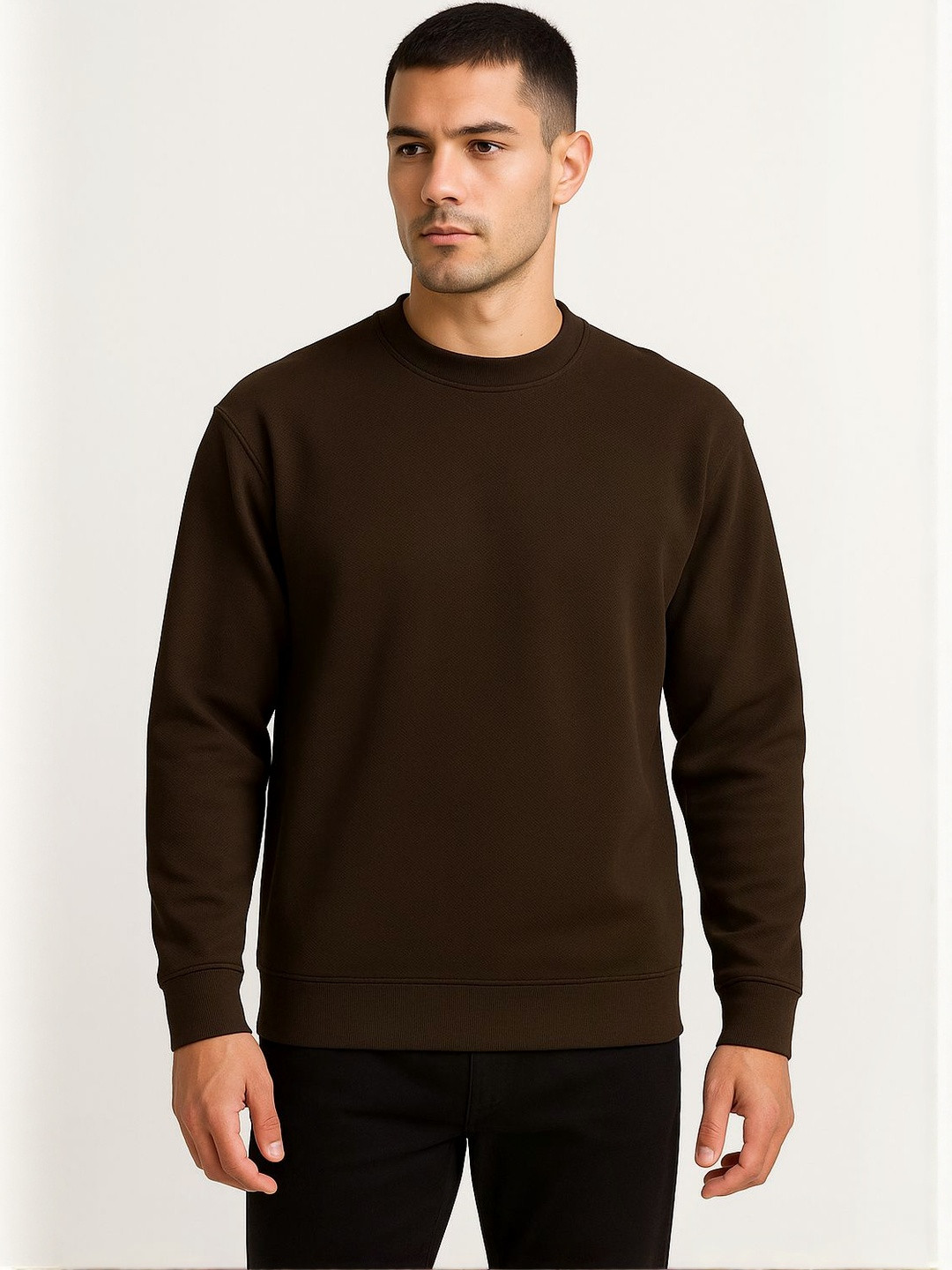 Moda Rapido Men Coffee Brown Solid Textured Casual Sweatshirt