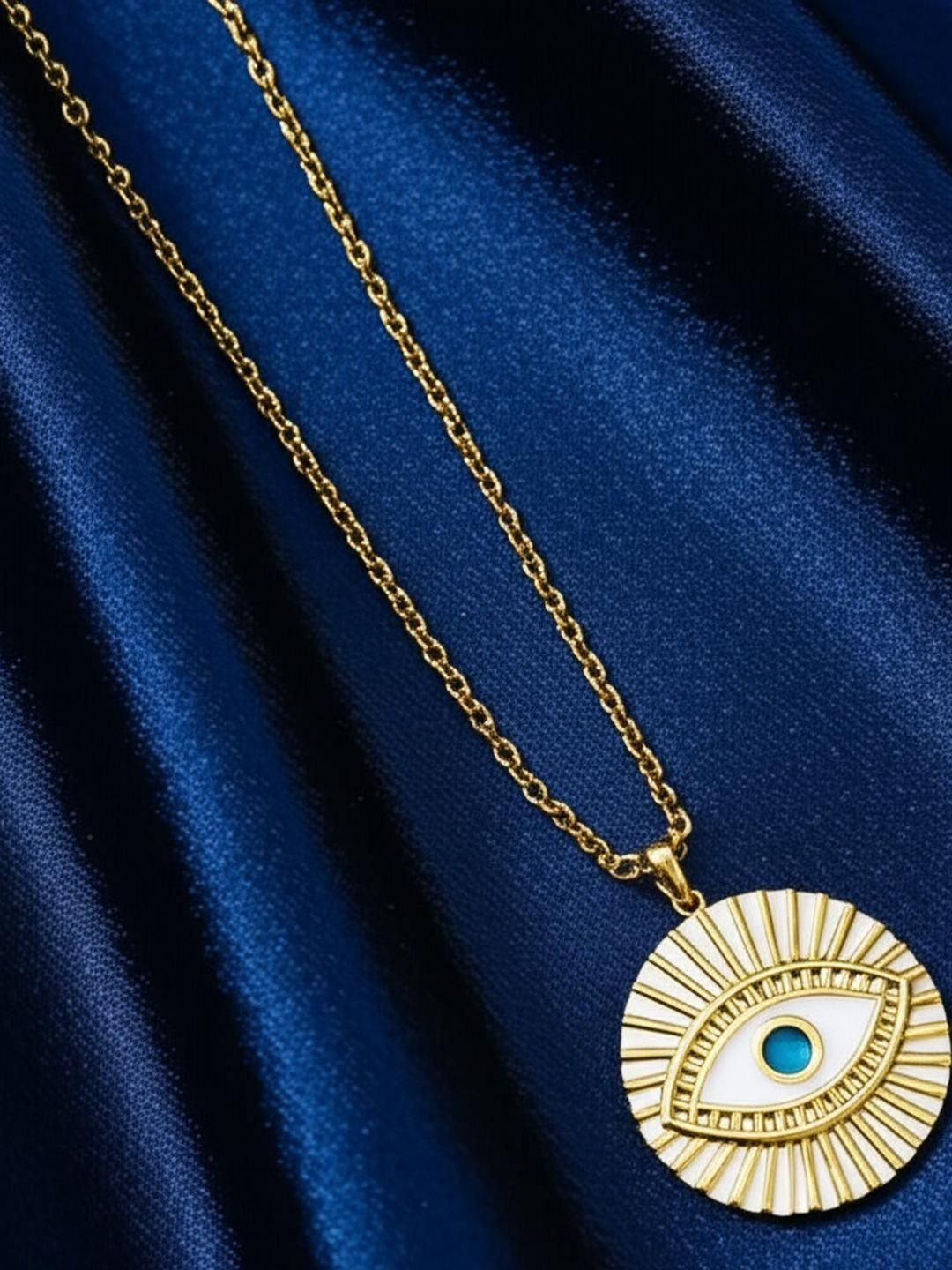 DressBerry Women Gold-Plated Circle Evil Blue Eye Pendant