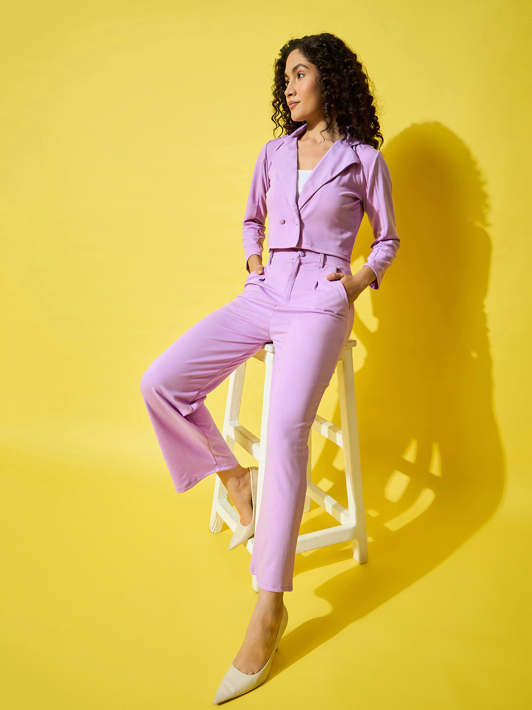 DIMPY GARMENTS Women Solid Blazer & Trousers Co-Ords Set