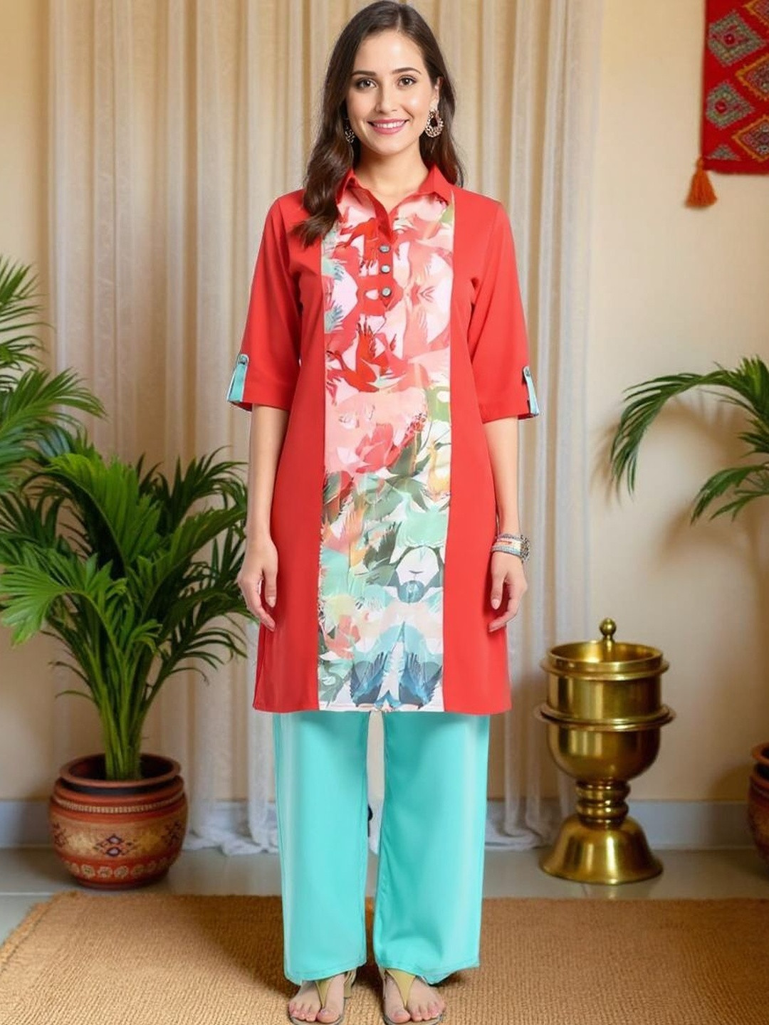 SZN Women Coral  Printed  Kurtas