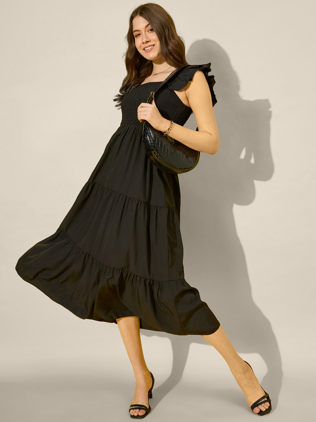 DIMPY GARMENTS Women Smocked Fit and Flare Midi Dress