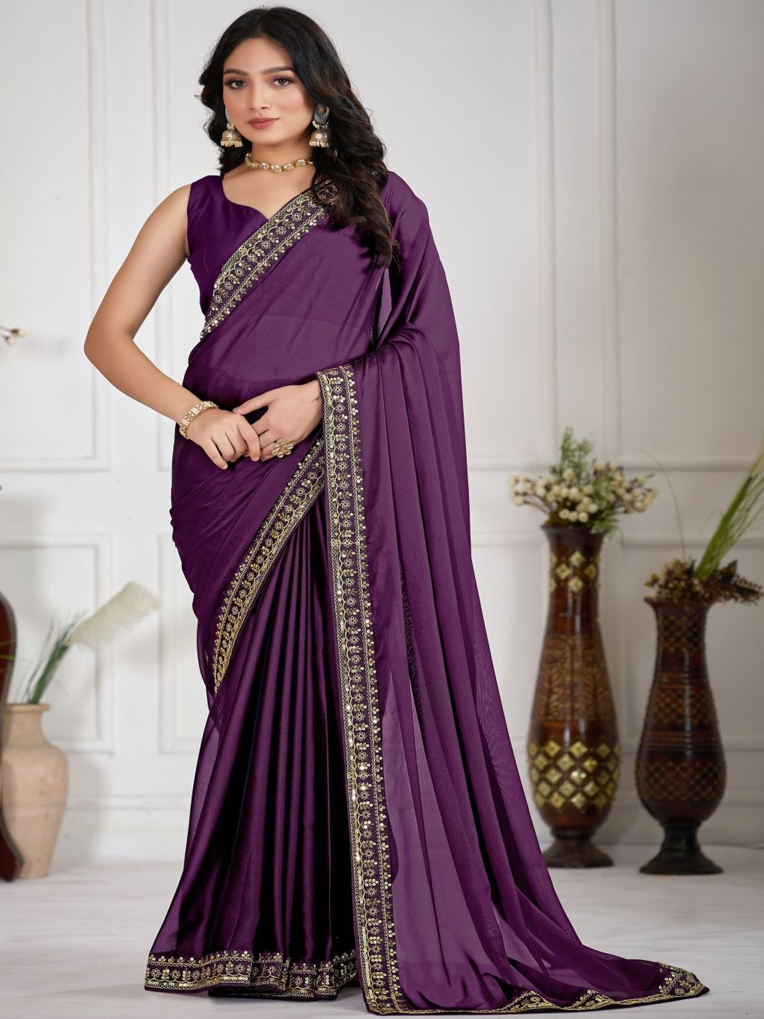 Paramparik Textile Embellished Zari Satin Heavy Work Fashion Saree