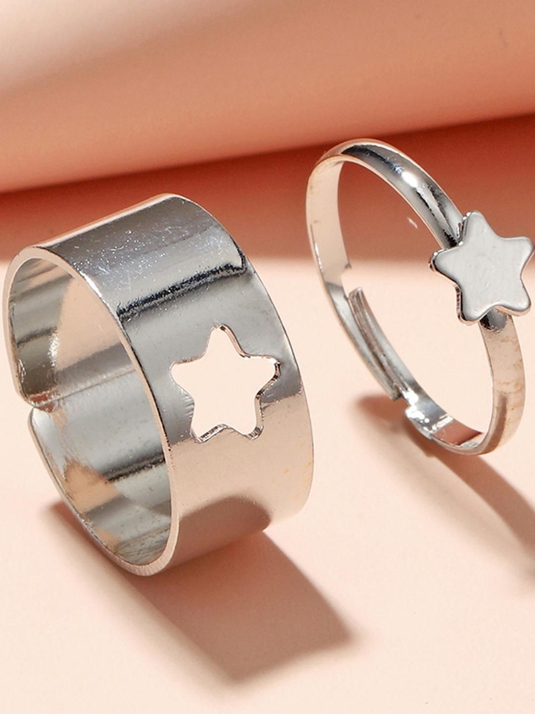 DressBerry Silver Star Couple Ring Matching Wrap Finger Ring