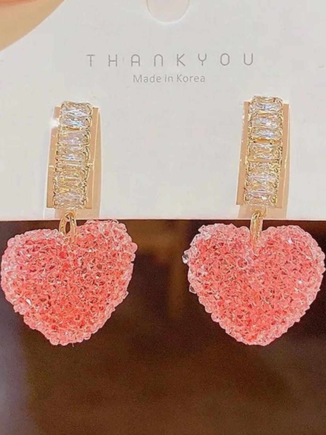 DressBerry Women Gold-Plated Alloy Hearts Crystals Earrings