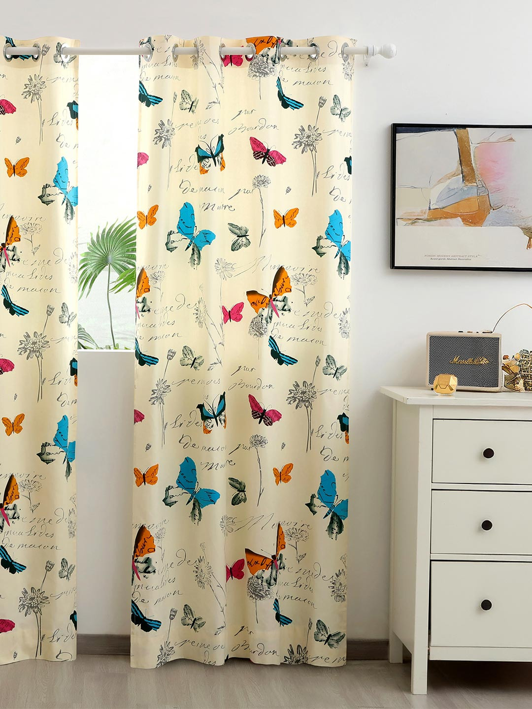 Story@home White & Pink Printed Room Darkening Door Curtain