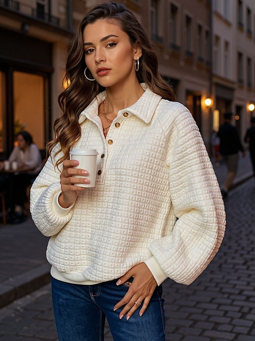 HERE&NOW Women Polyester Self Design Sweatshirts