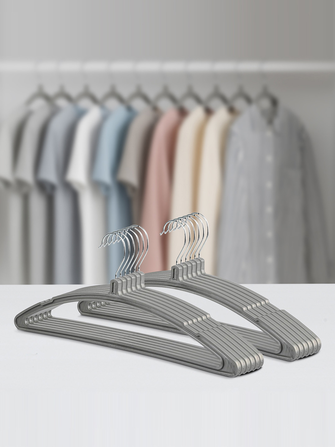 Kuber Industries Pack Of 12 Grey Solid Plastic Hangers