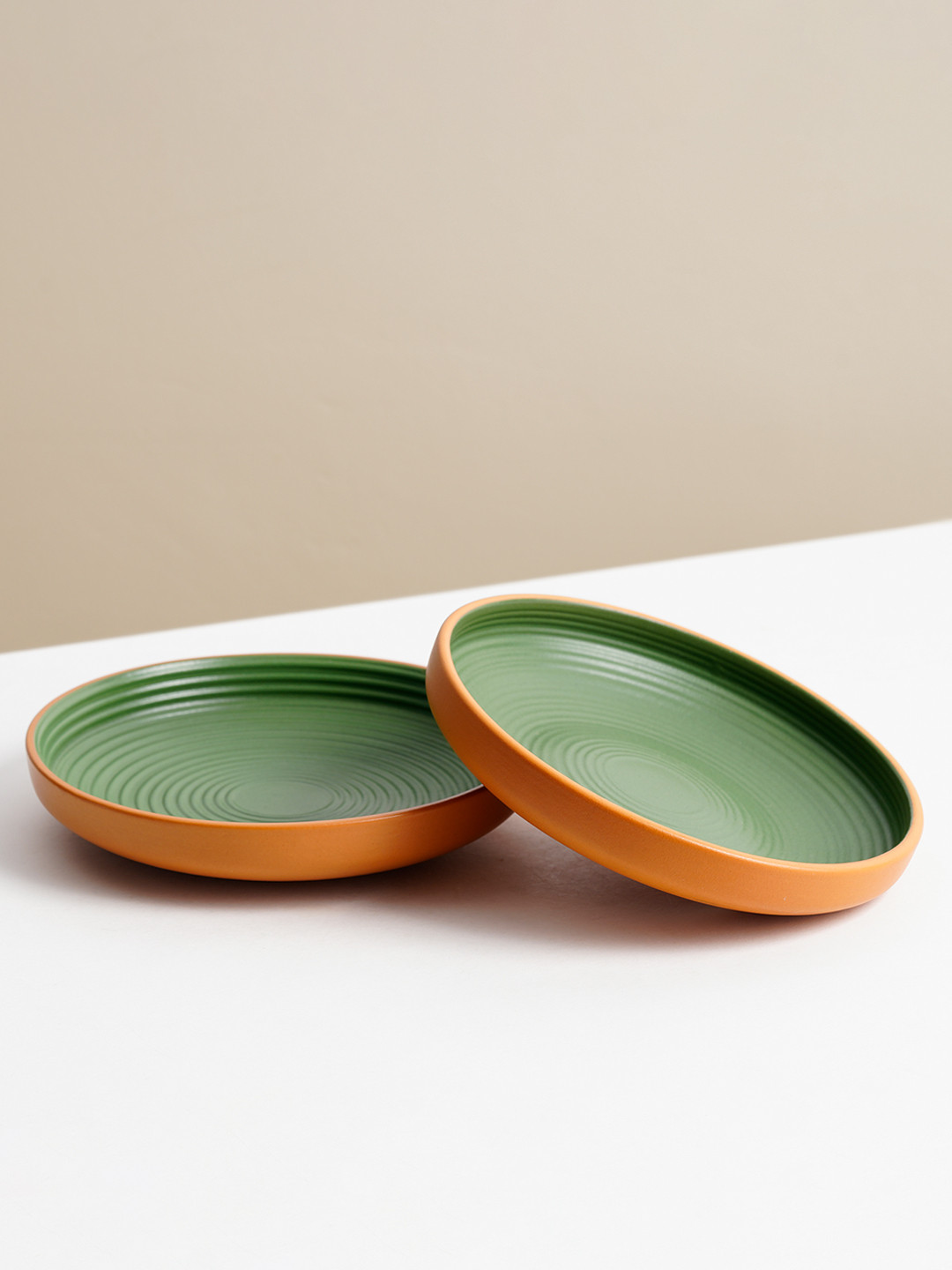 SHAY Set of 2 Brown & Green Ceramic Pasta Plates