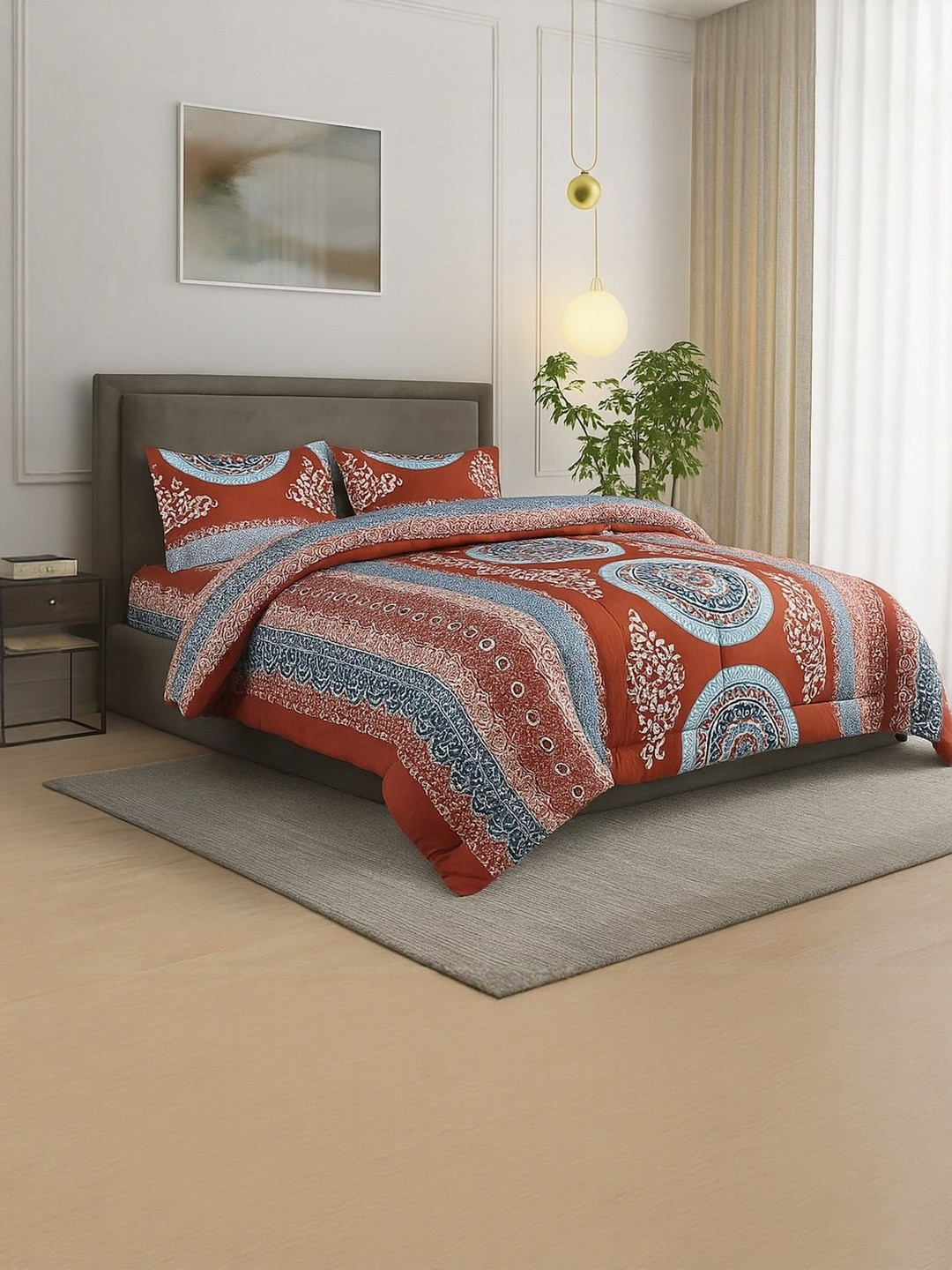 Signature Maroon Floral Cotton 4 Piece Double King Regular Bedding Set