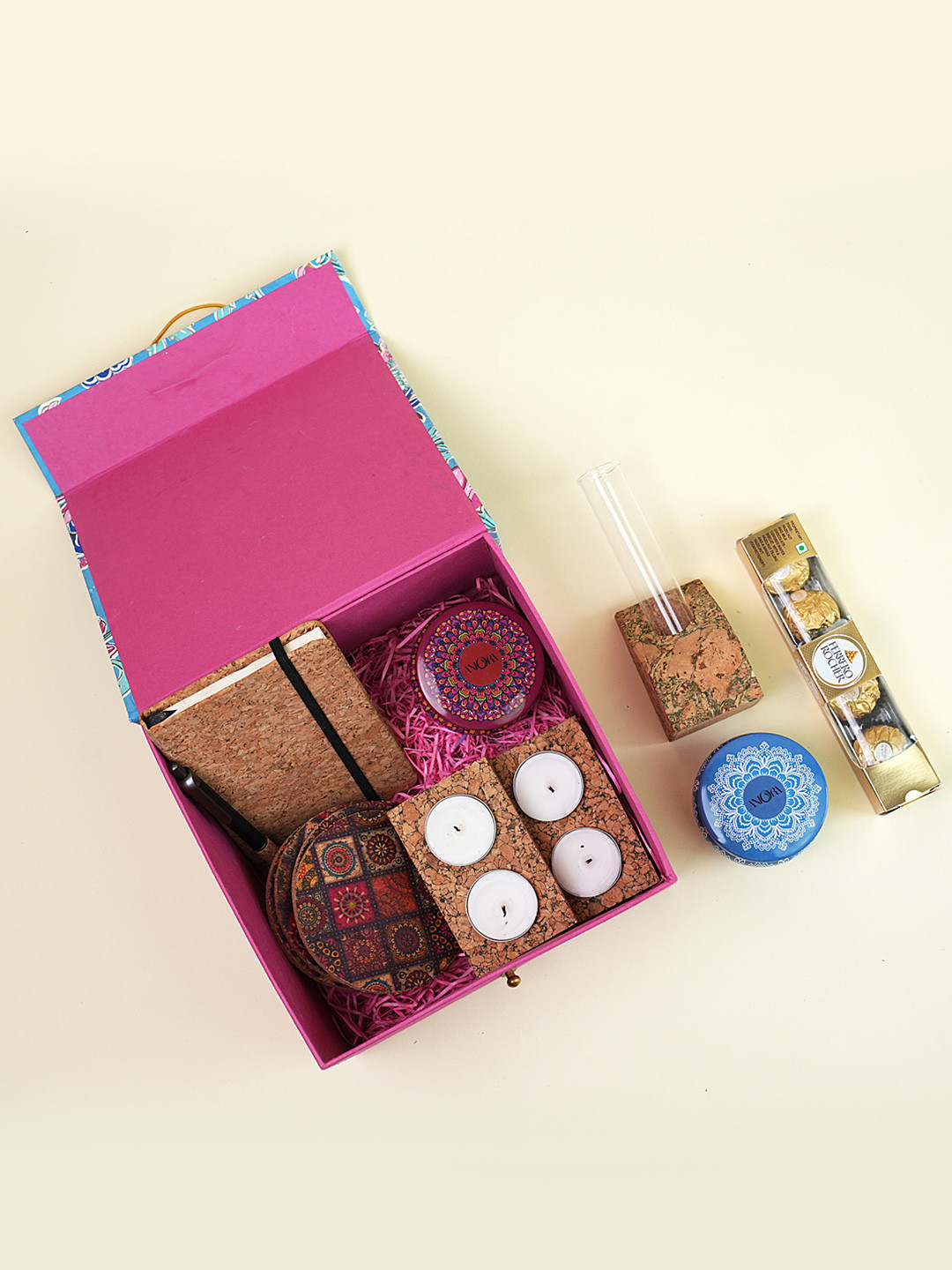 THE MOHRAJ 9Pcs Book Pen Coasters & Candles With Chocolates Gifts Set