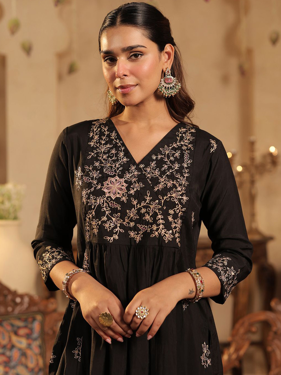Indo Era Women Ethnic Motifs Embroidered Kurta with Trousers