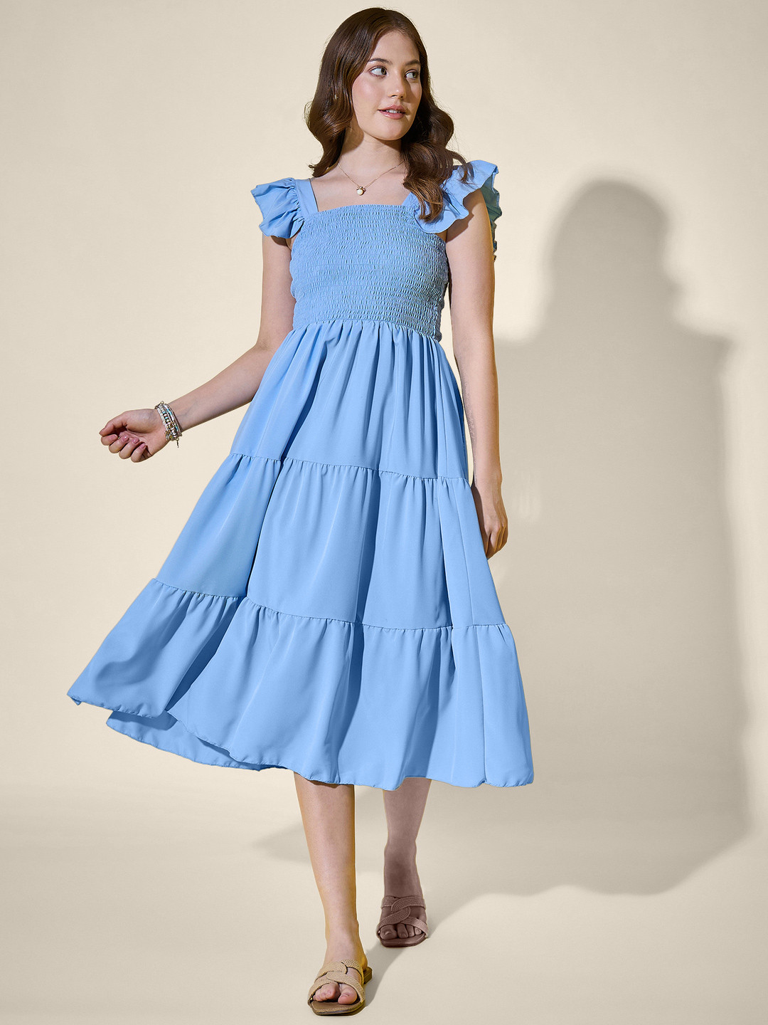 DIMPY GARMENTS Square Neck Fit And Flare Midi Dress
