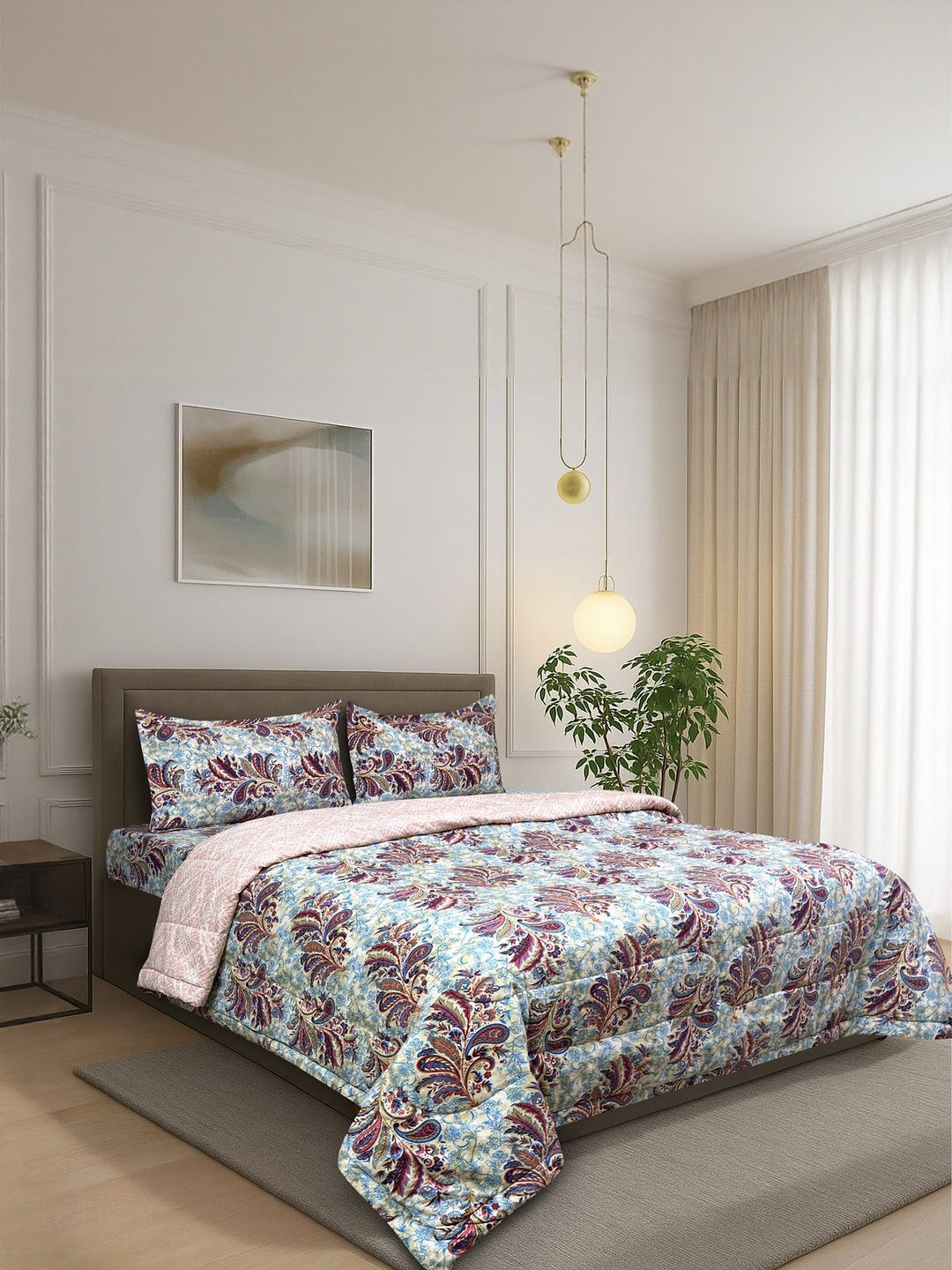 Signature Cream-Coloured Floral Cotton 4 Piece Double King Regular Bedding Set