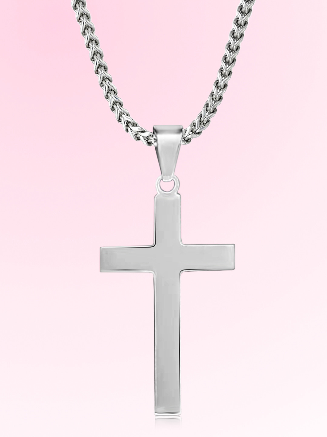 Peora Men Silver-Plated Stainless Steel Fancy Cross Pendant with Chain