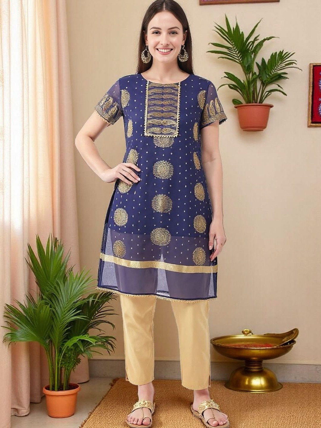 SZN Women Ethnic Motifs Woven Design Zari Work Kurtas