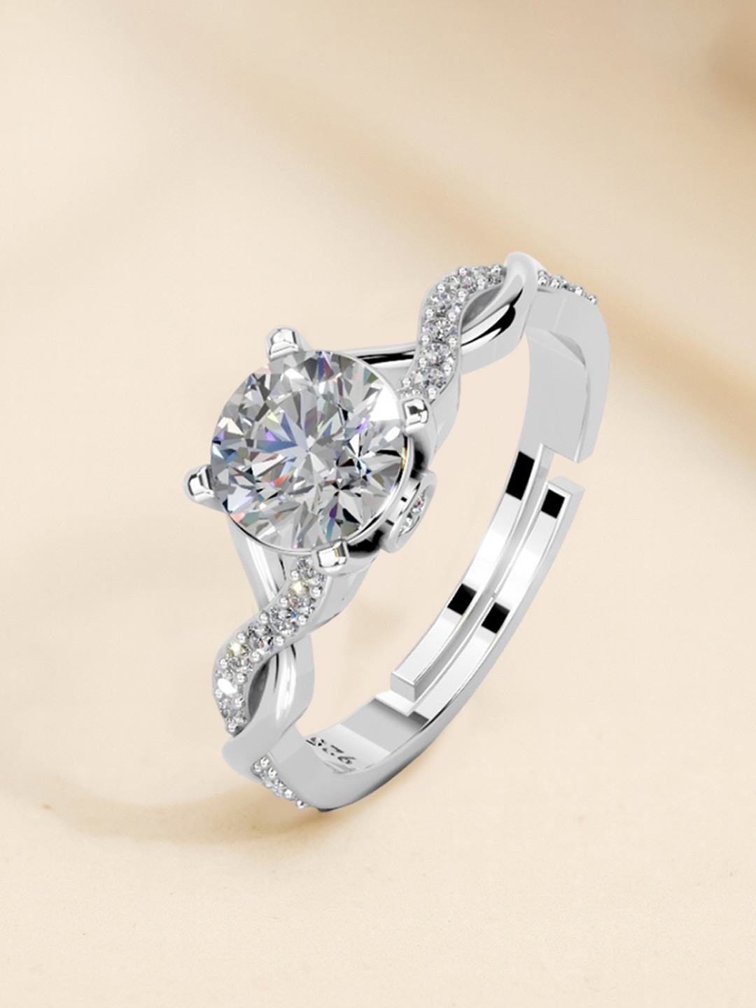 MISS HIGHNESS Women Sterling Silver Solitaire CZ Diamond Twist Band Finger Ring