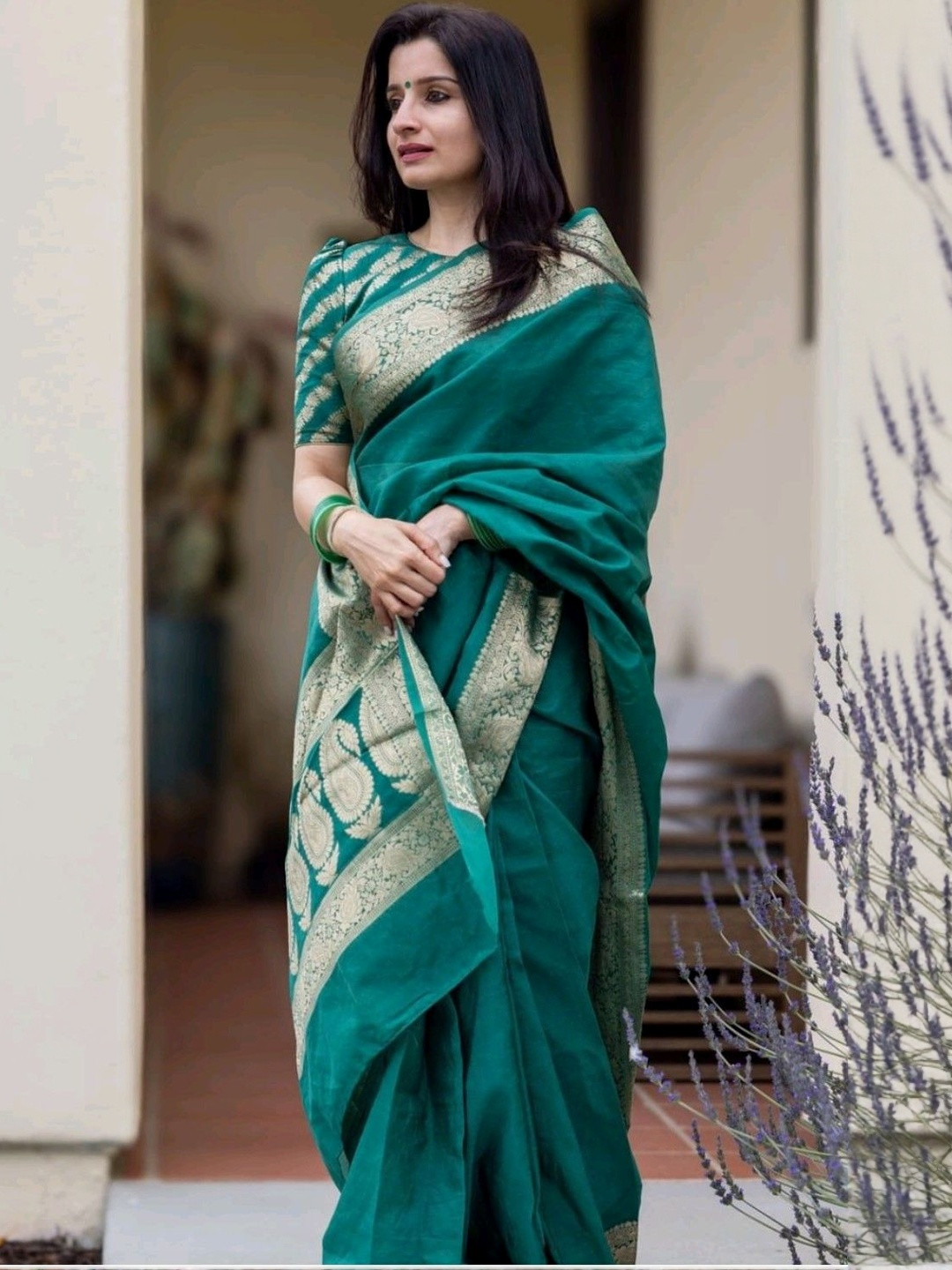 FLUXUS Solid Woven Design Zari Banarasi Saree