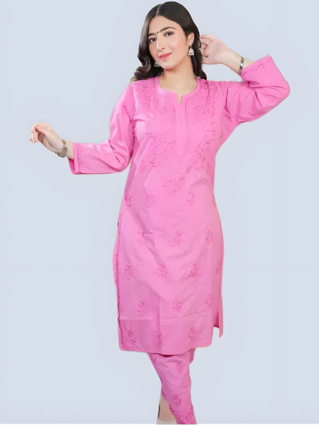 MALABIS Women Ethnic Motifs Chikankari Cotton Kurti