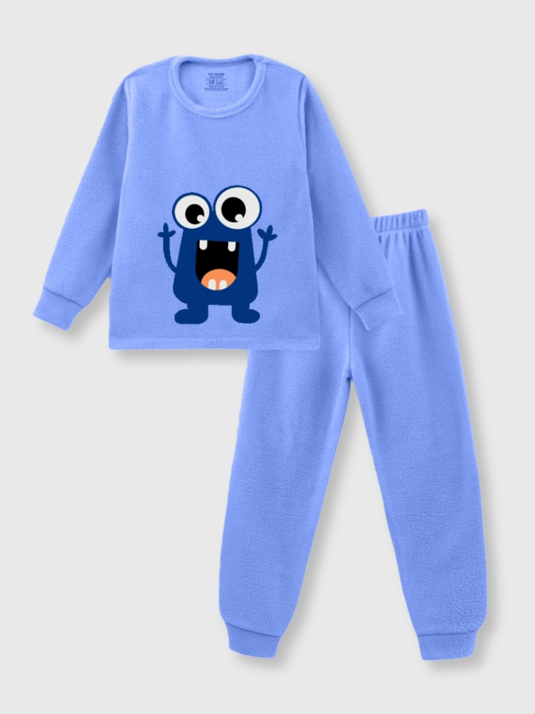 Nap Chief Kids Unisex Happy Monster Embroidered Polar Fleece Night Suit