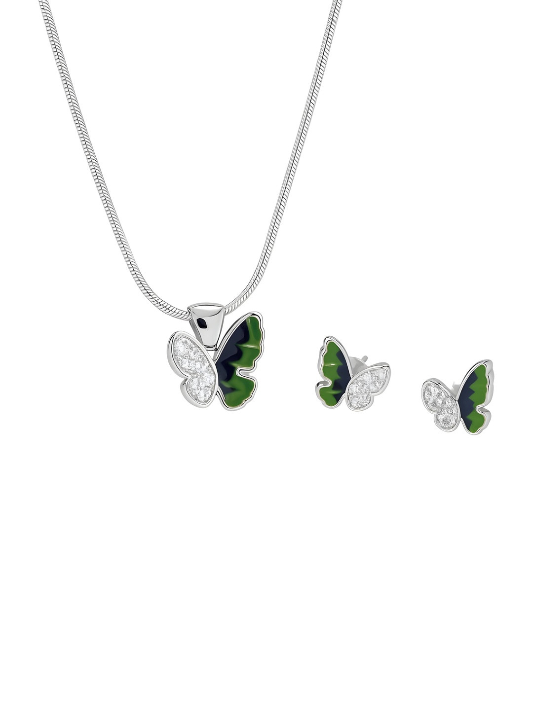 PARASMONI Women Crystal Studded Sterling Silver Butterfly Pendant Necklace With Earrings