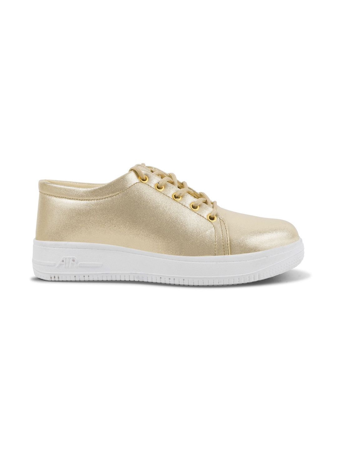 REVIT Women Gold-Toned & White Textured Lace Up Round Toe Synthetic Sneakers