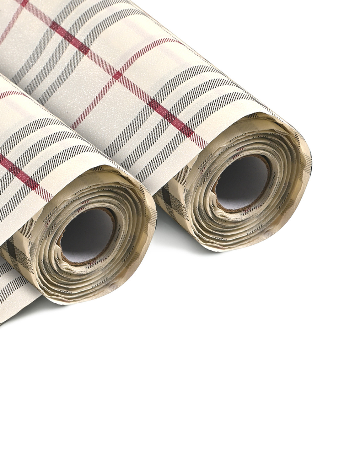 Kuber Industries Cream-Coloured & Red 2 Pieces Check Design Shelf Liner Organisers