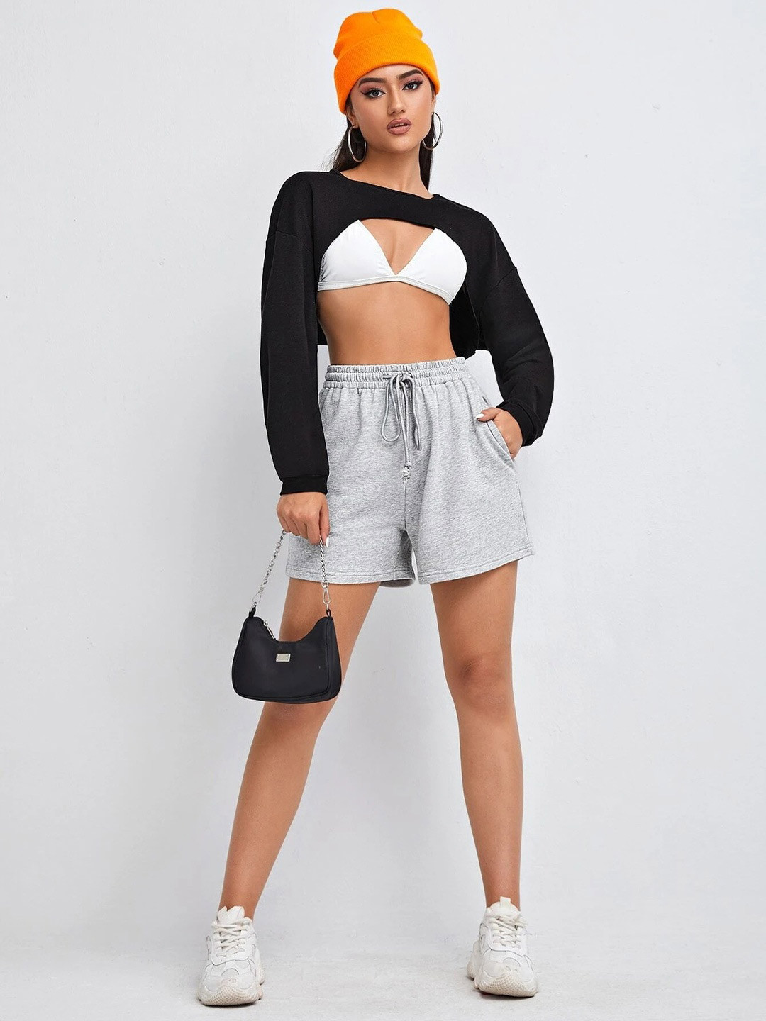 DIMPY GARMENTS Women Black Crop Boxy Top
