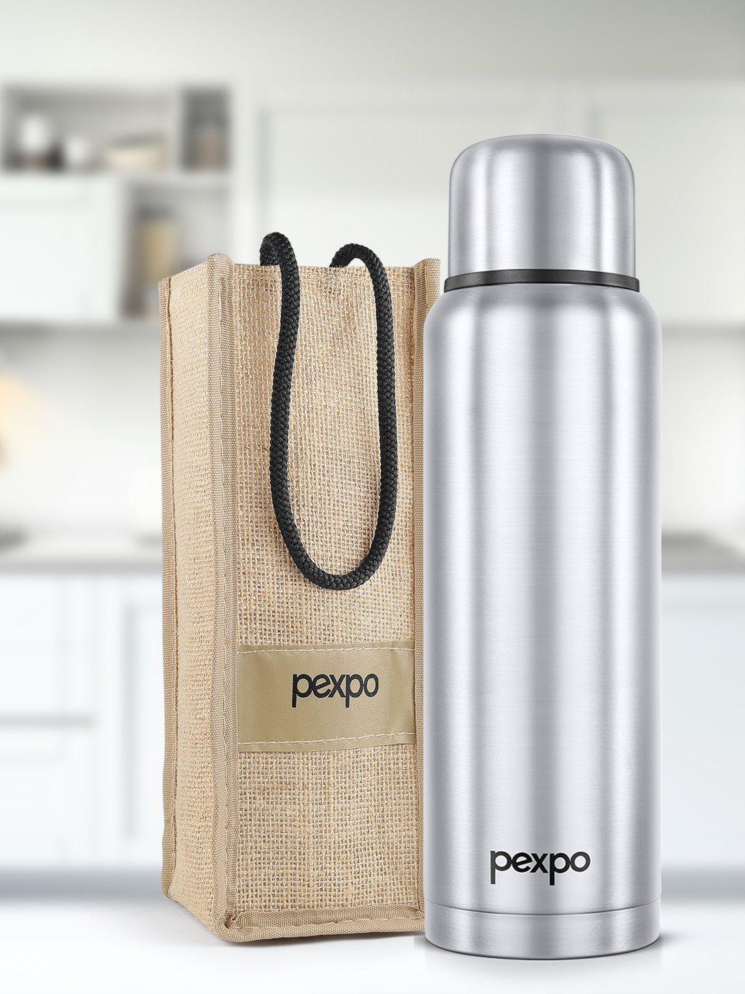 Pexpo Flamingo Silver Stainless Steel Double Wall Vacuum Flask - 1.5L