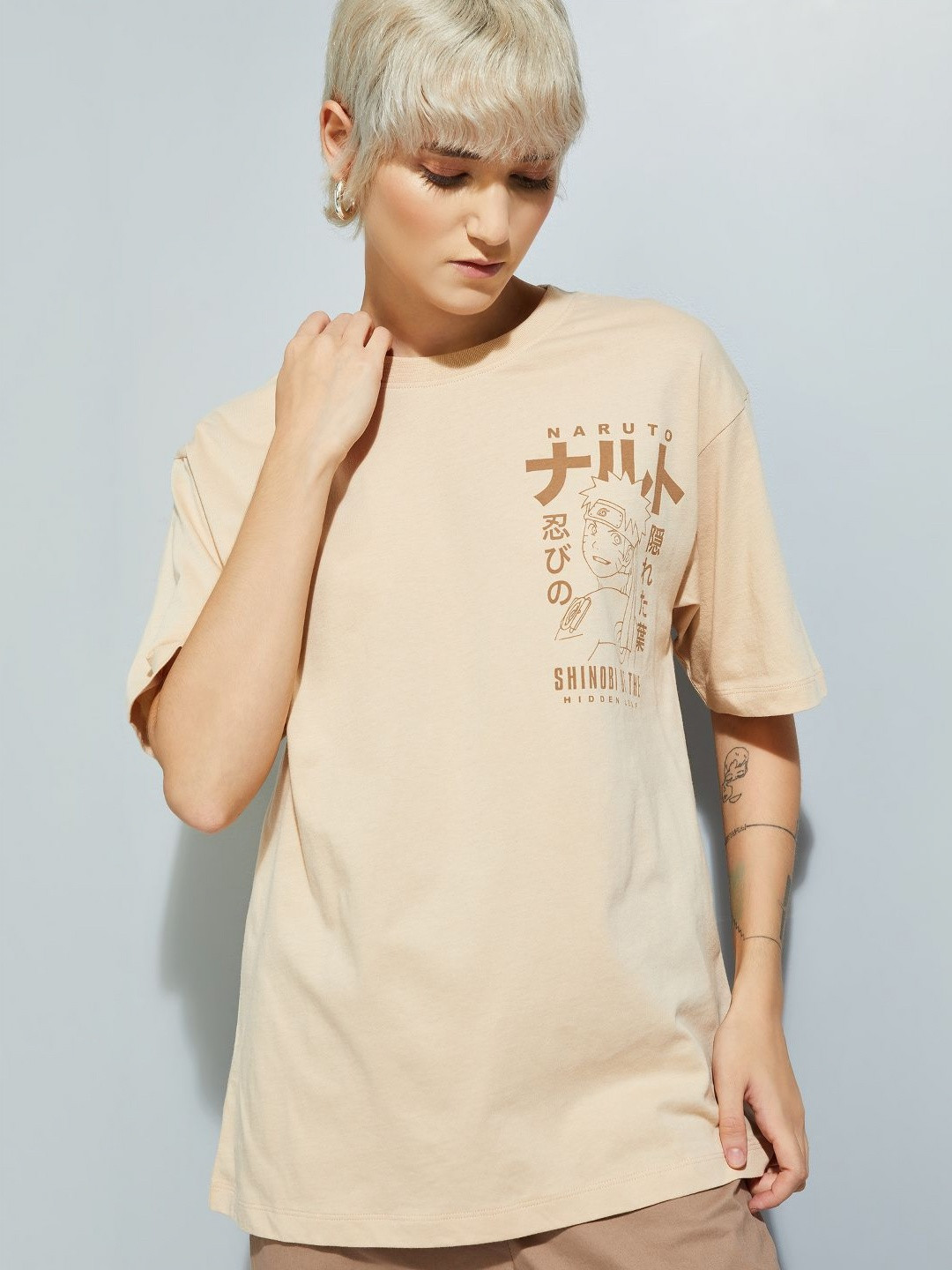 max Naruto Printed Round Neck Drop-Shoulder Sleeves Pure Cotton Oversized T-Shirt