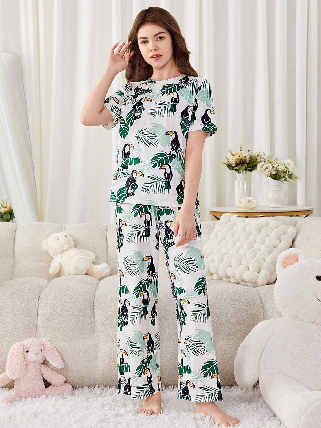 PAGHDAL BROTHER Girls Printed Round Neck T-Shirt With Pyjama