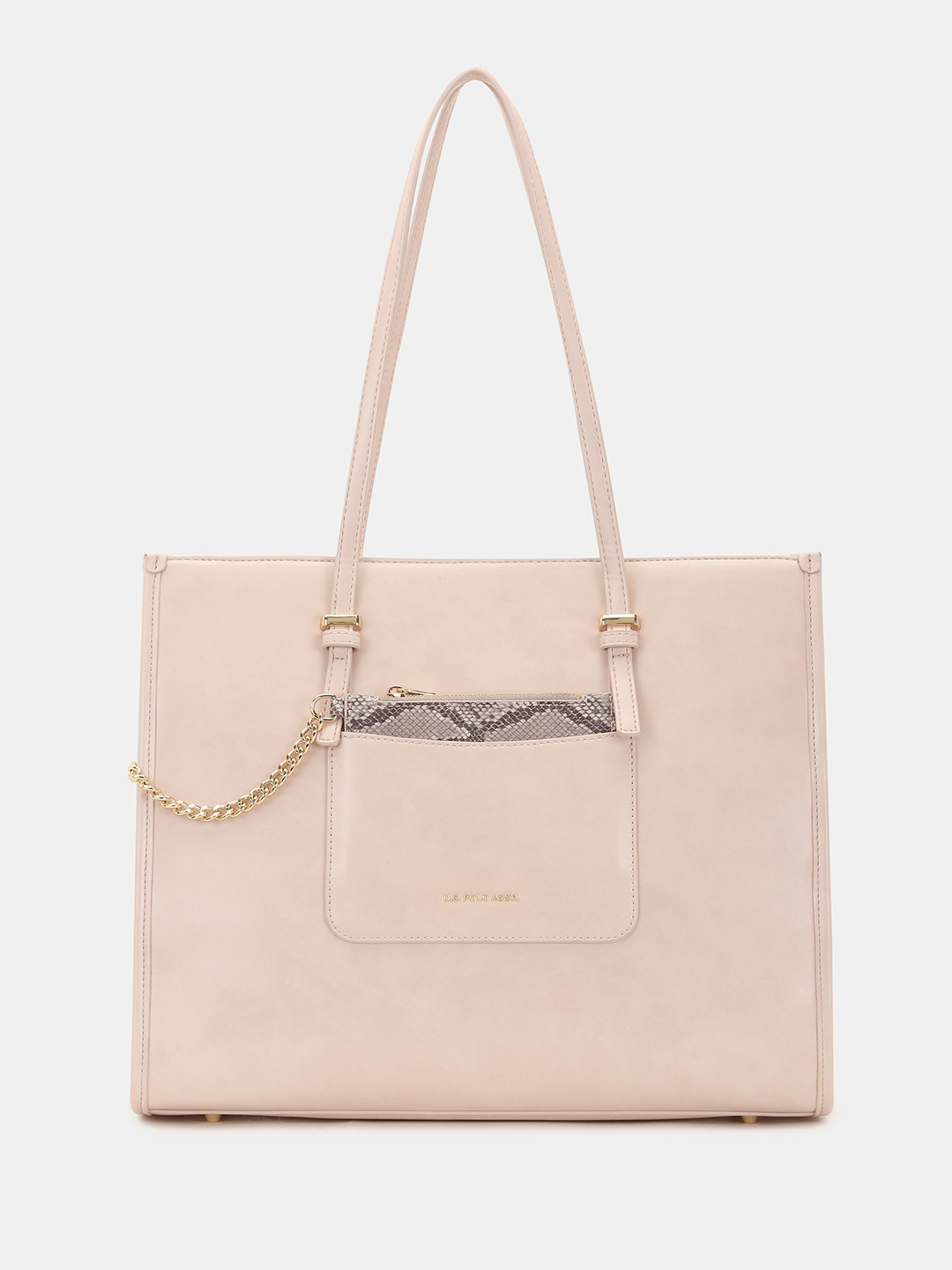 U.S. Polo Assn. Women Berry Beige Large Sleek Laptop Tote Bag with card holder