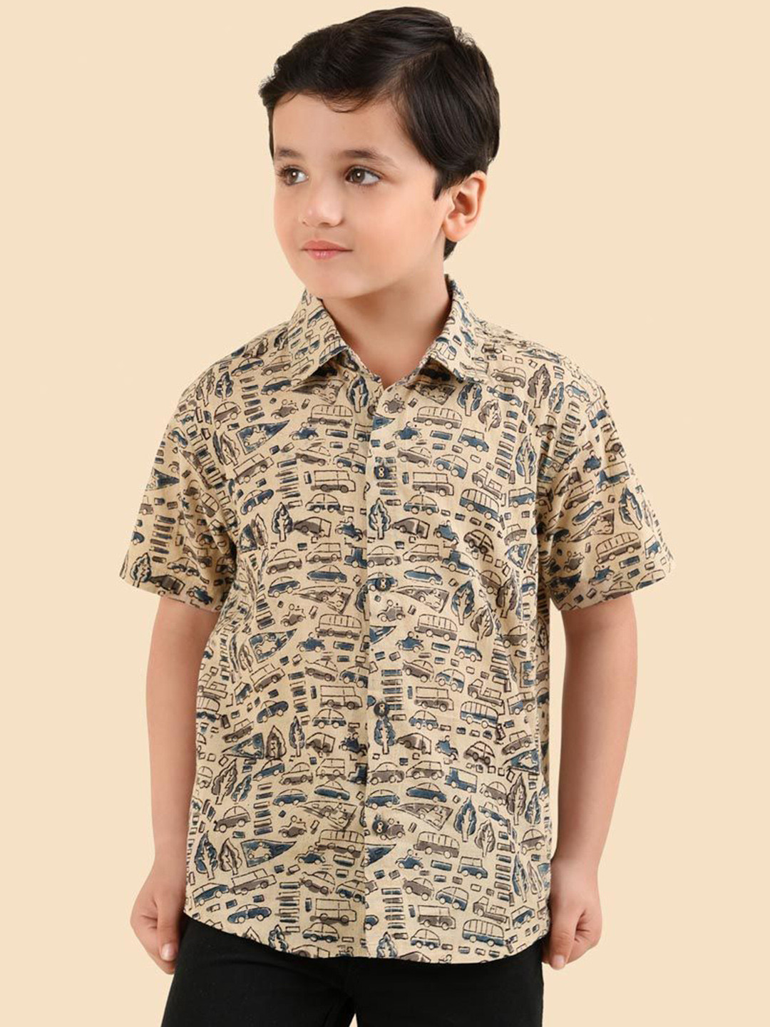 Fabindia Boys Kalamkari Printed Long Sleeves Cotton Shirt