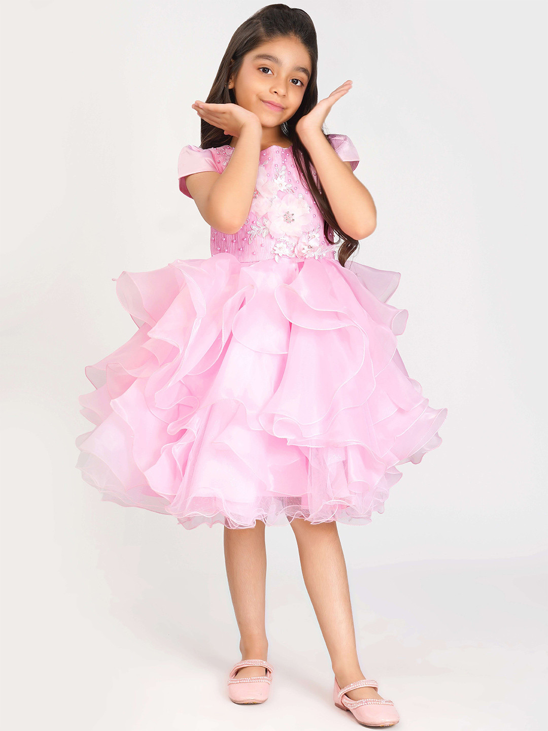 Creative Kids Girls Embellished Corsage Satin Gown Midi Dress