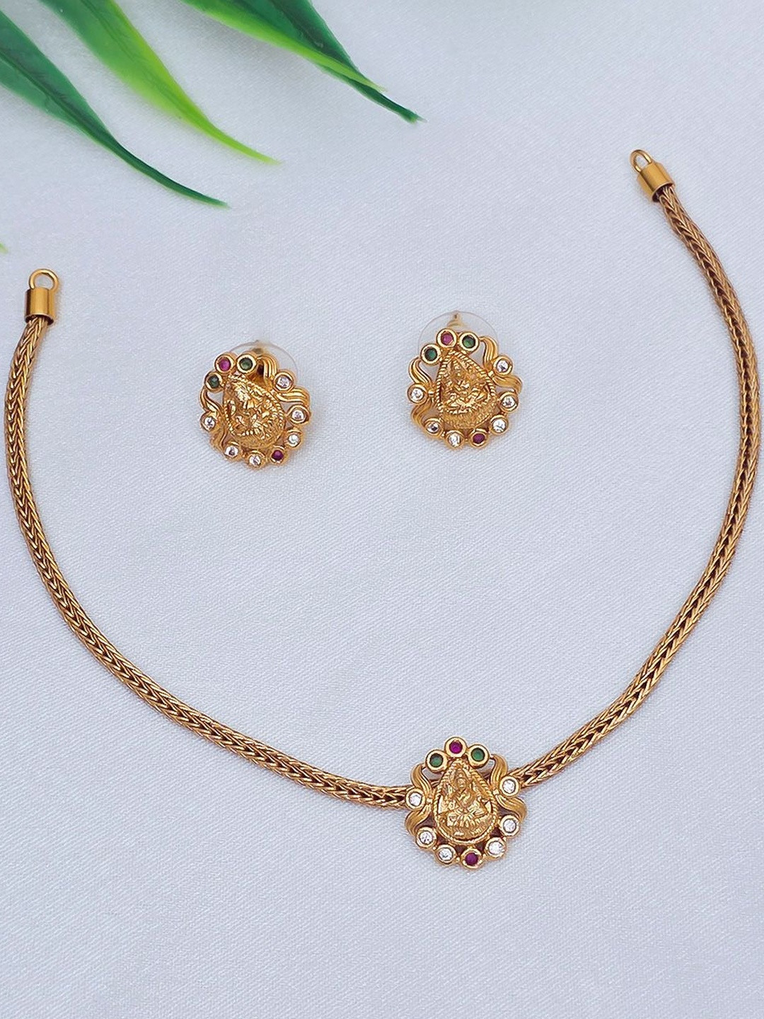 Talish Gold-Plated Brass American Diamond Necklace & Earrings
