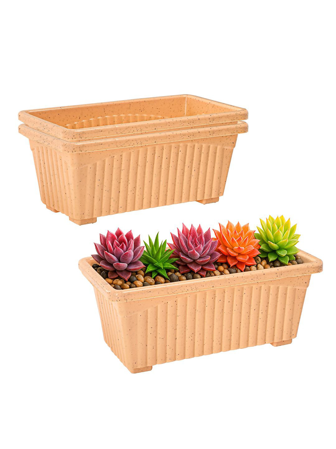 Kuber Industries Marble Jupitar Beige 3 Pieces Rectangular Break-Resistant Flower Pots