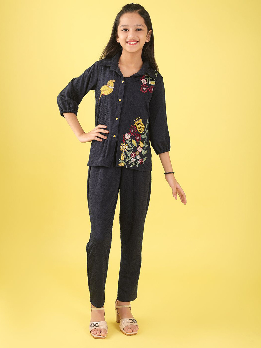 BAESD Girls Embroidered Shirt With Trousers