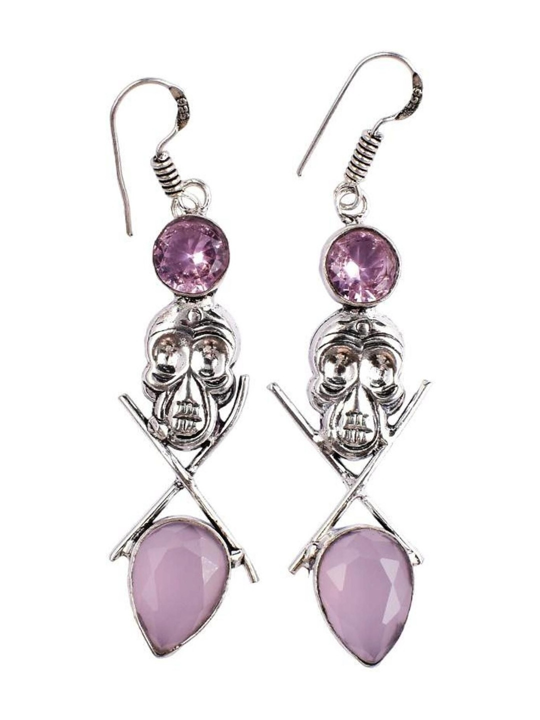 AAR Jewels German Silver Rhodium-Plated Chalcedony Studded Geometric Shaped Drop Earrings