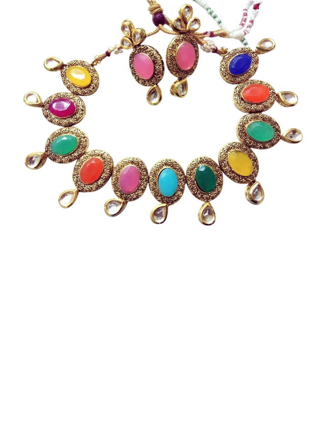 Sitashi Women Gold Plated Alloy Kundan and Semi Precious Stone Necklace & Earrings