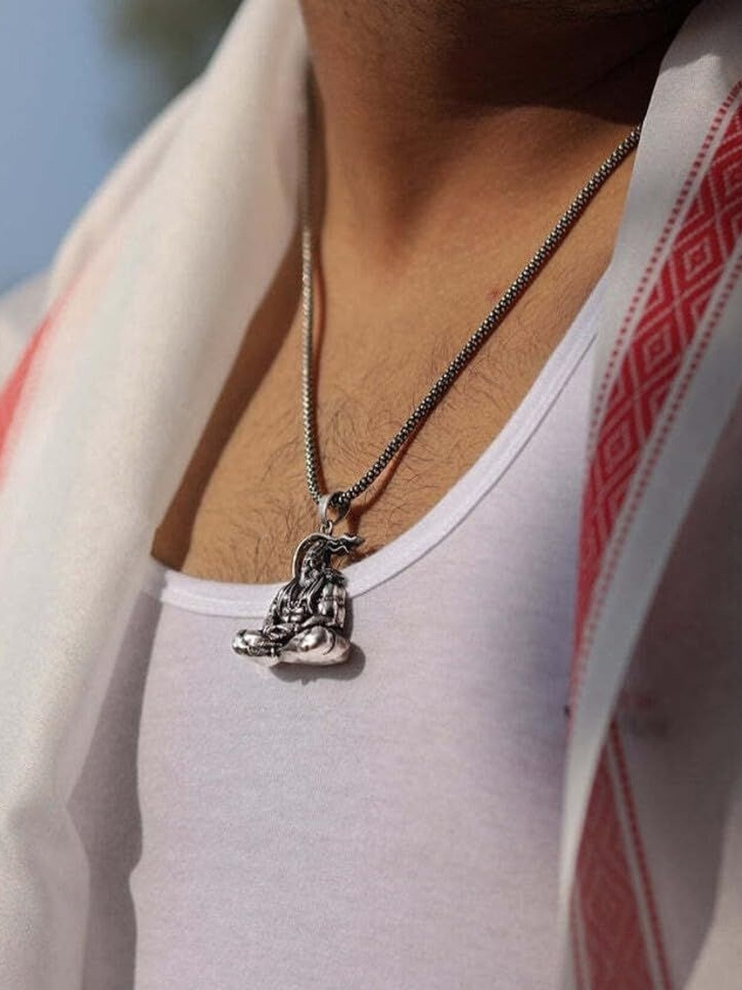 Janki Retails Unisex Contemporary Shaped Oxidised Pendant With Chain