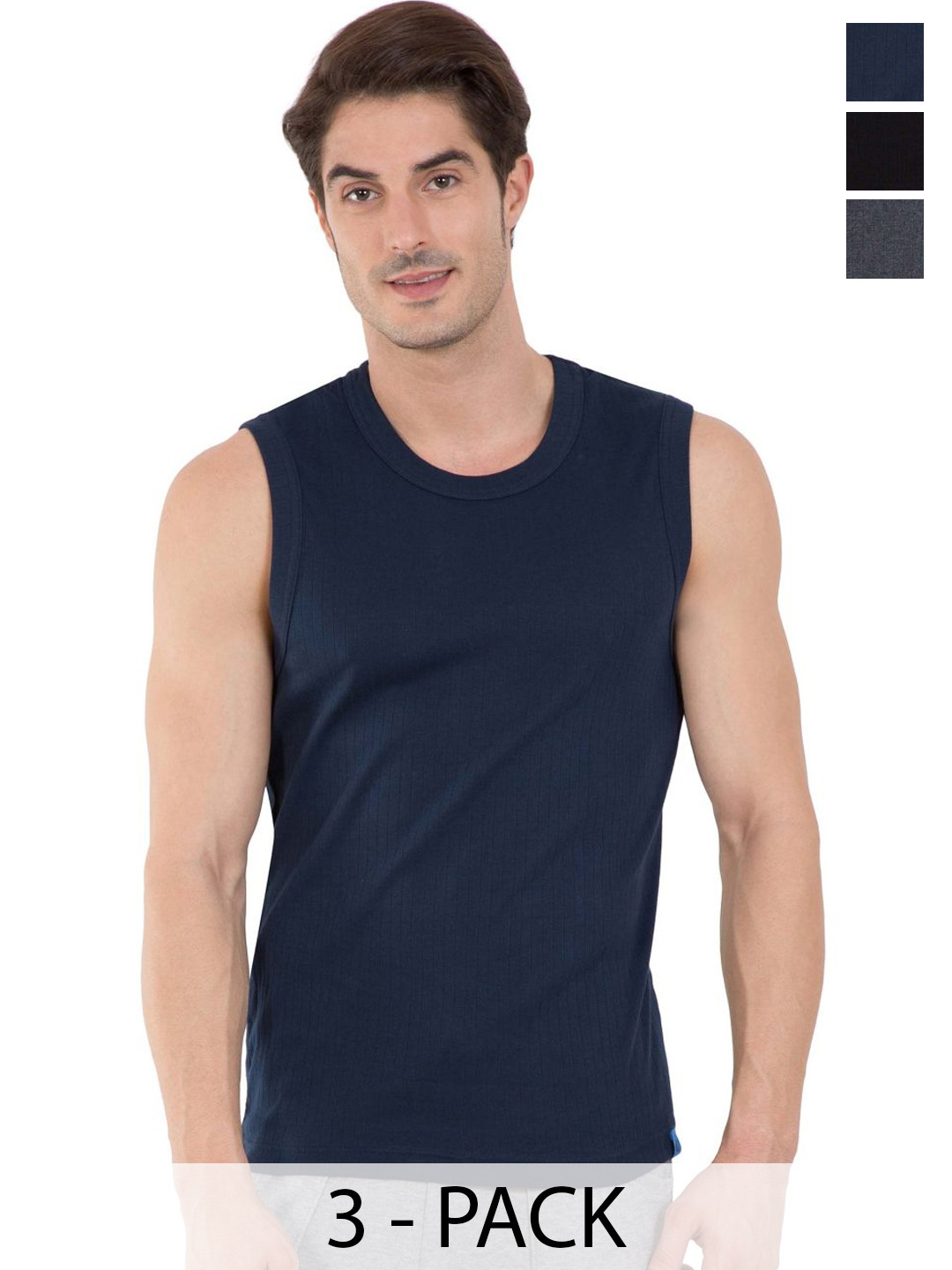 COLORS by Rupa Frontline Pack Of 3 Self Design Cotton Anti-Bacterial Basic Innervests