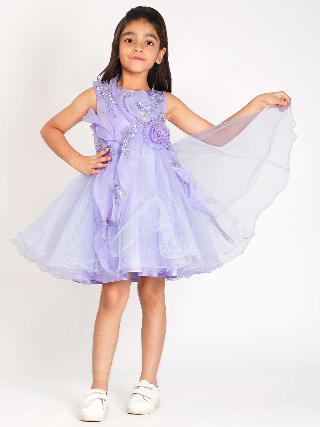 Creative Kids Embellished Applique Detail Net Gown Dress