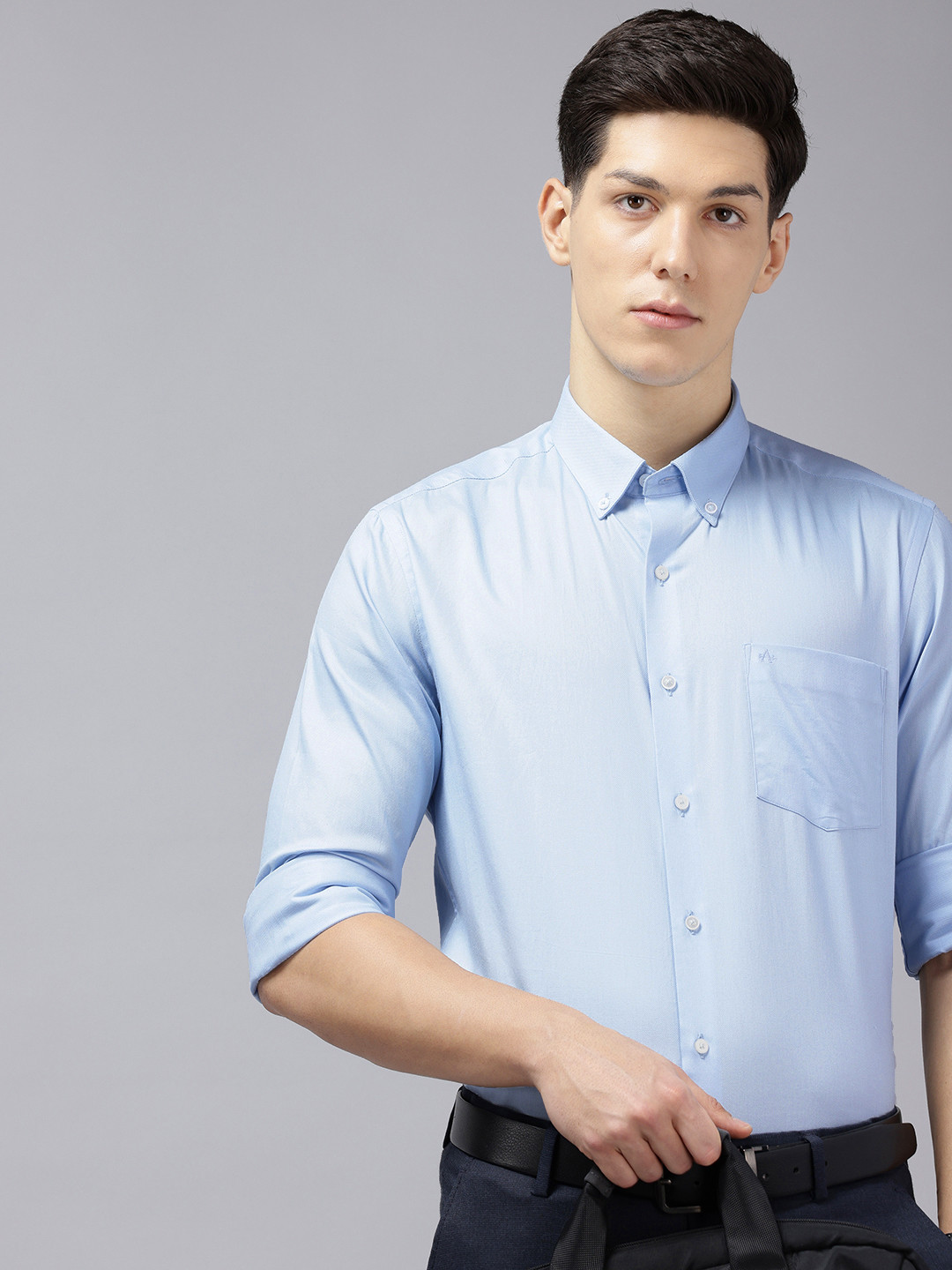Arrow Pure Cotton Self-Design Button-Down Collar Manhattan Slim Fit Formal Shirt