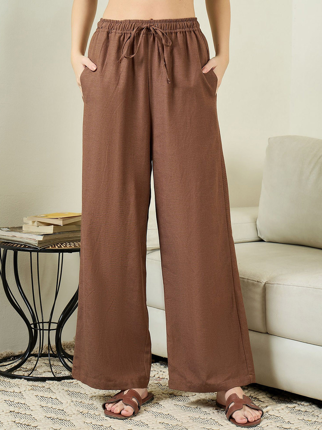 JUNE & HARRY Laurel Women Relaxed Mid Rise Wide Leg Fit Regular Trousers