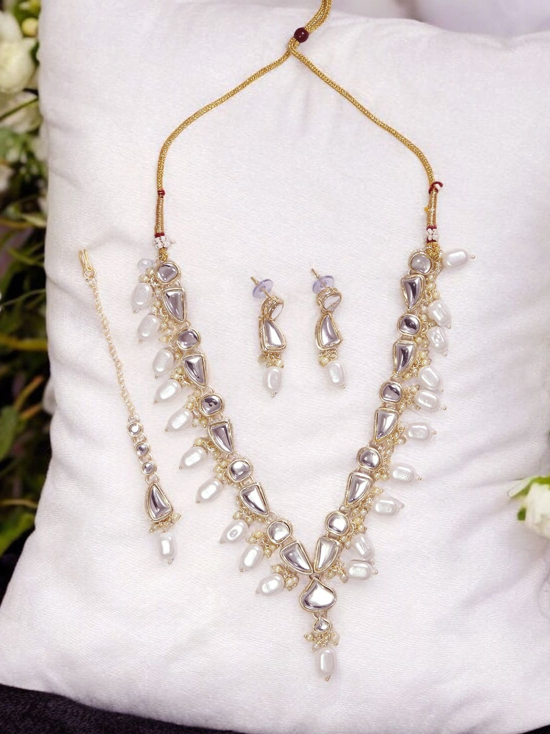Joy of Jewels Silver-Plated Alloy American Diamond Maang Tika & Earrings