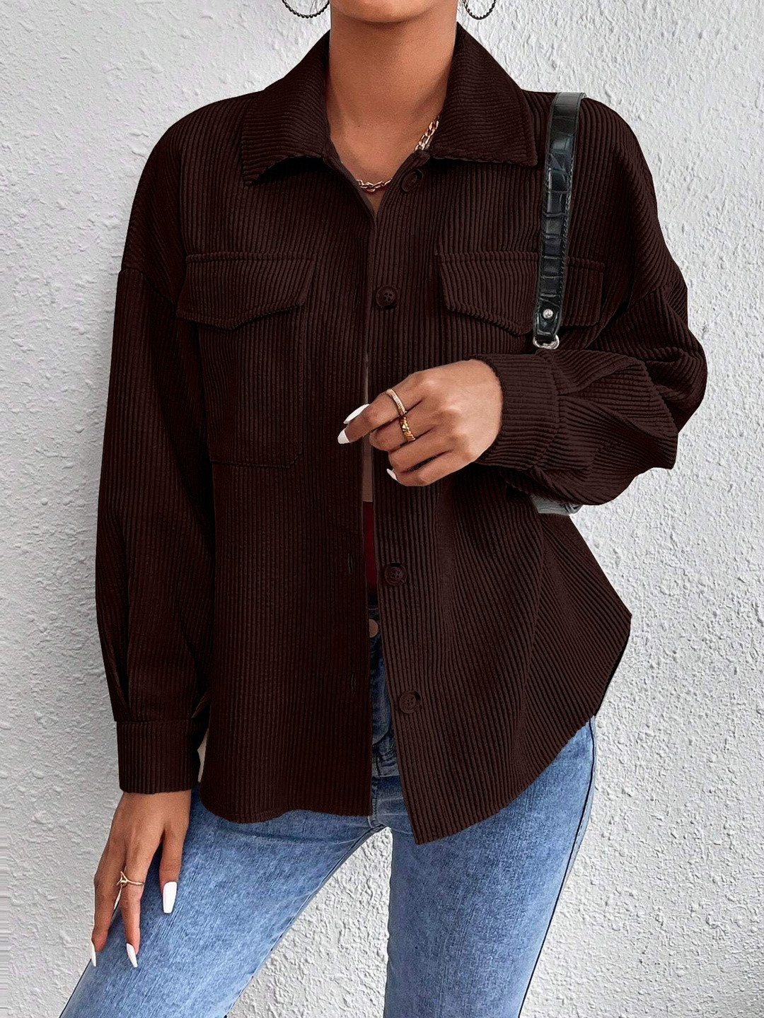 SZN Women Brown Vertical Stripes  Tops