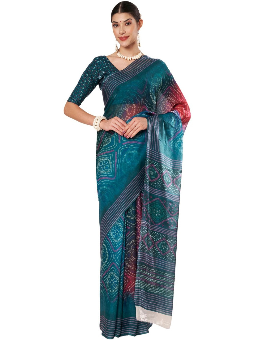 ECOLEAF Bandhani Spray Color Printed Saree