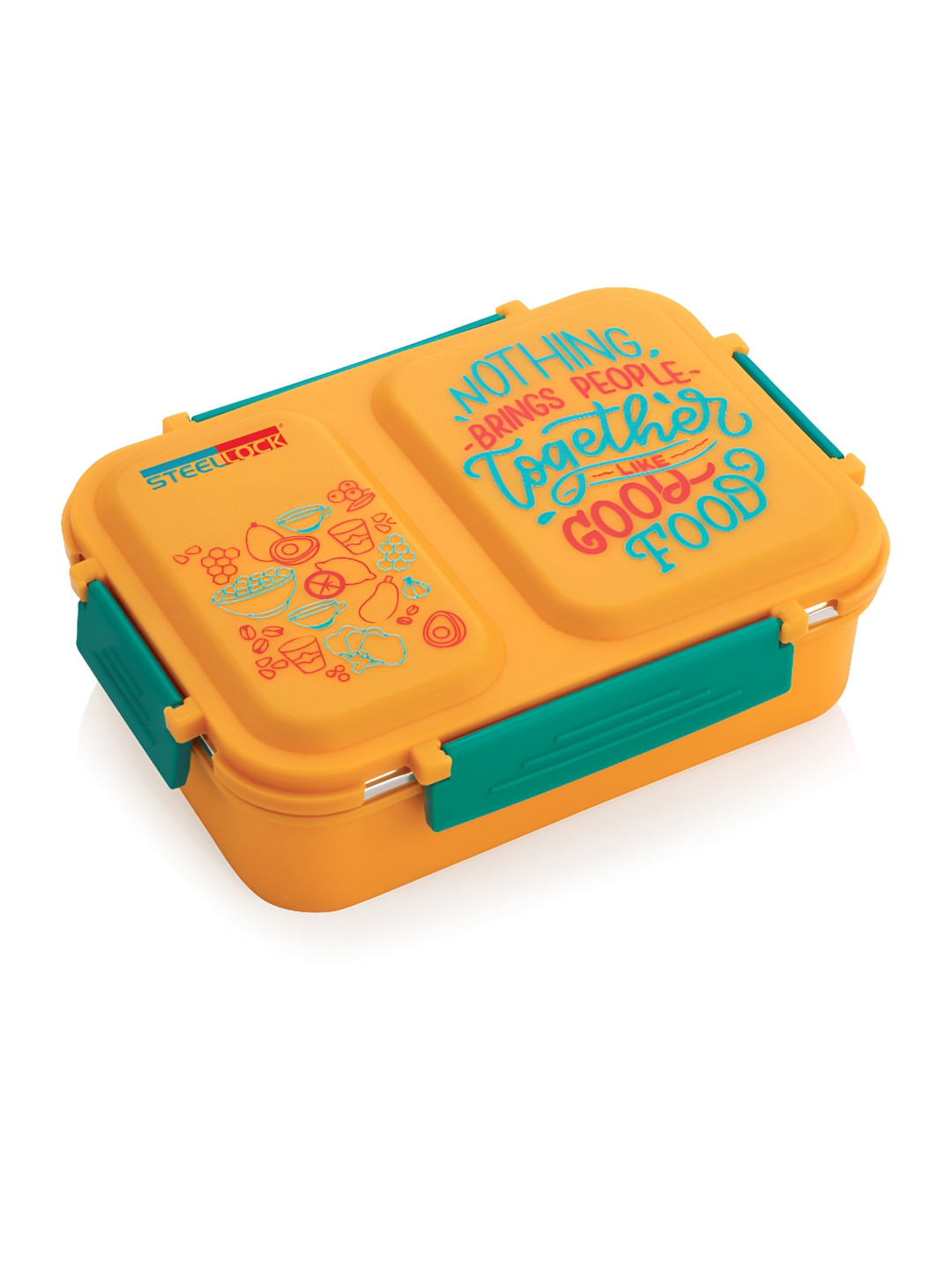 STEELLOCK Yellow & Green 2 Partition Stainless Steel Easy to Clean Lunch Box