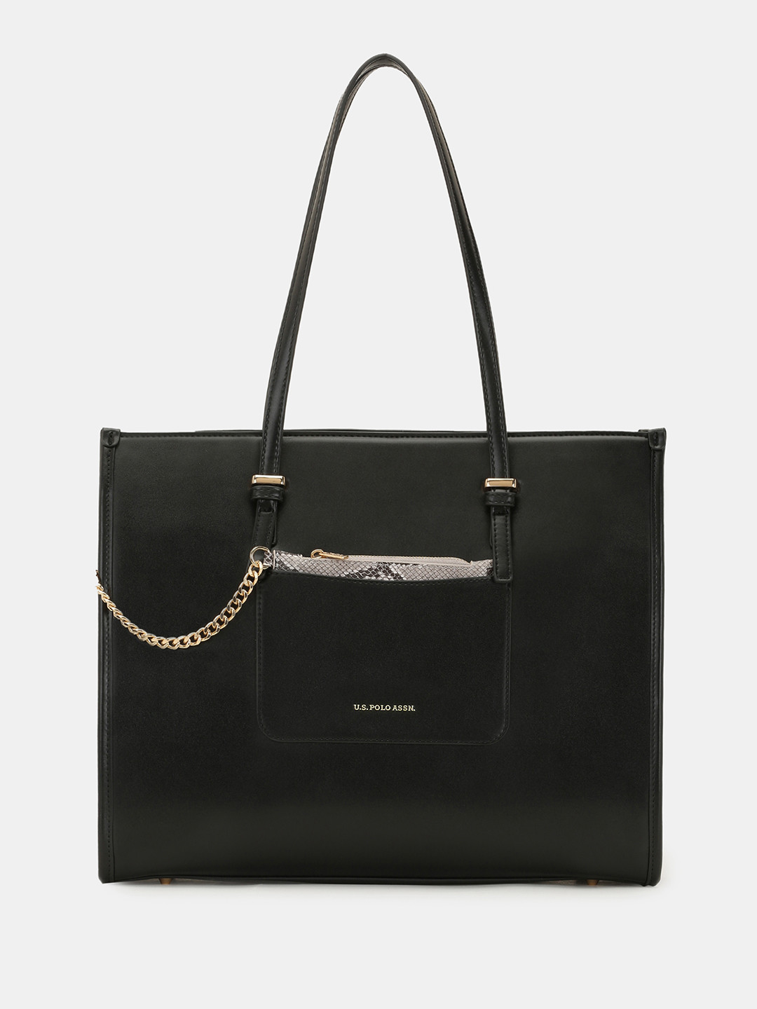 U.S. Polo Assn. Women Berry Black Large Sleek Laptop Tote Bag with card holder