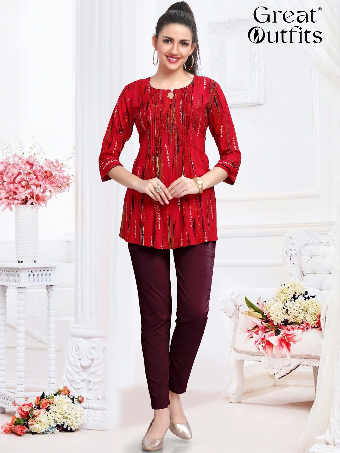 GREAT OUTFITS Women Red Viscose Rayon  Kurtis