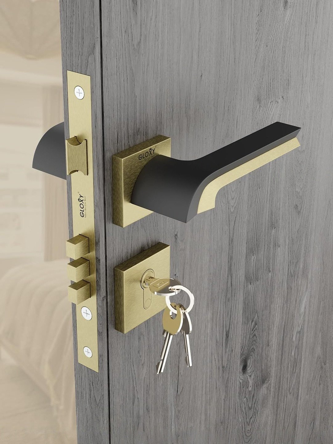 GLOXY Black & Gold Stainless Steel Regular Door Lock